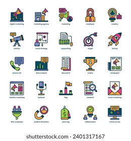 Marketing Agency icon pack for your website design, logo, app, and user interface. Marketing Agency icon filled color design. Vector graphics illustration and editable stroke.