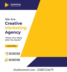 Marketing agency social media and instagram post or banner template design | brochure cover design layout space for photo background | Graphic design layout with triangle graphic elements business