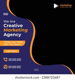 Marketing agency social media and instagram post or banner template design | brochure cover design layout space for photo background | Graphic design layout with triangle graphic elements business