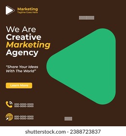 Marketing agency social media and instagram post or banner template design | brochure cover design layout space for photo background | Graphic design layout with triangle graphic elements business