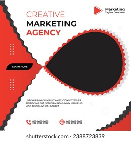 Marketing agency social media and instagram post or banner template design | brochure cover design layout space for photo background | Graphic design layout with triangle graphic elements business