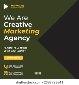 Marketing agency social media and instagram post or banner template design | brochure cover design layout space for photo background | Graphic design layout with triangle graphic elements business