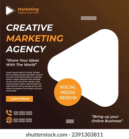 Marketing agency social media and instagram post or banner template design | brochure cover design layout space for photo background | Graphic design layout with triangle graphic elements business