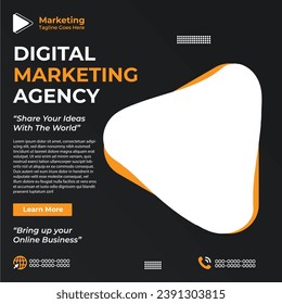 Marketing agency social media and instagram post or banner template design | brochure cover design layout space for photo background | Graphic design layout with triangle graphic elements business