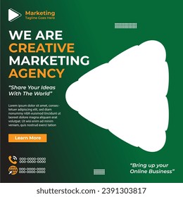 Marketing agency social media and instagram post or banner template design | brochure cover design layout space for photo background | Graphic design layout with triangle graphic elements business