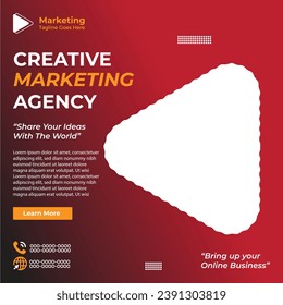 Marketing agency social media and instagram post or banner template design | brochure cover design layout space for photo background | Graphic design layout with triangle graphic elements business