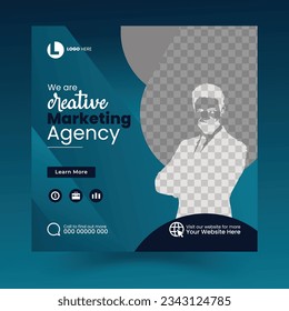 Marketing Agency Social Media Post, Digital Marketing Web Banner, Corporate Square Flyer Template, Editable minimal square banner template, Suitable for social media post and web internet ads.