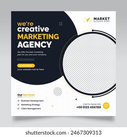 Marketing Agency Social Media Post, Digital Marketing Web Banner, Corporate Square Flyer Template. corporate social media post square banner design and instagram post template