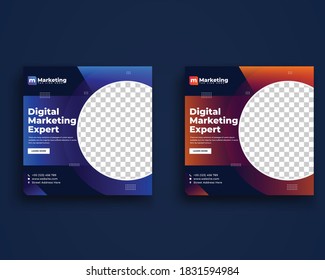 marketing agency social media template, digital Post Template for Digital Marketing. Digital Marketing Square Flyer Template with Editable web Banner,