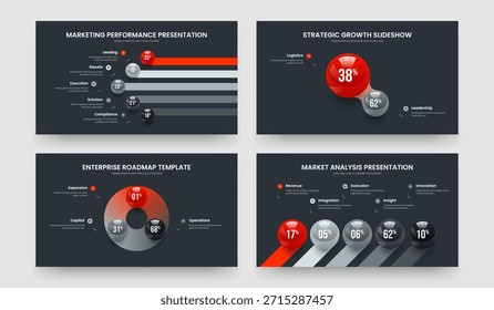 Marketing Analysis 5 2 3 Element Chart Presentation Template Collection. Colorful Proposal Five Two Three Option Diagram Slide Design Vector Illustration Set.
