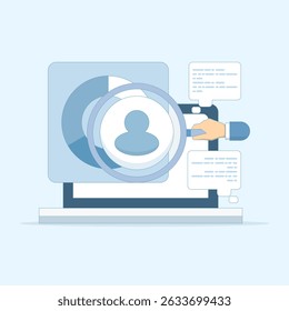 Análise de marketing e conceitos de desenvolvimento. Conhecendo melhor os clientes. Usando uma lente de aumento para exibir as avaliações dos clientes. Análise de gráfico estatístico comercial.