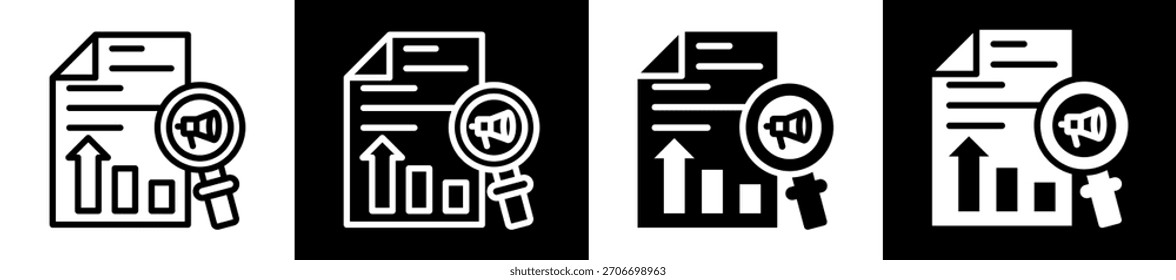 Conjunto de iconos de análisis de marketing en Colección de estilo relleno en blanco y negro