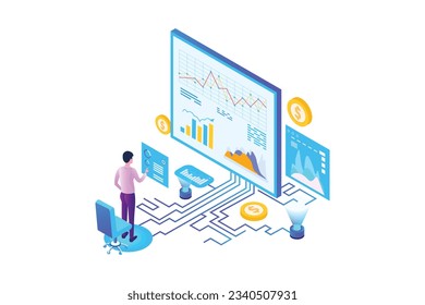 Marketing Analysis Isometric Concept Landing Page