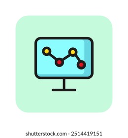 Icono de línea de análisis de marketing. Pantalla de ordenador, dinámica, gráfica. Concepto de mercado en línea. La Ilustración vectorial se puede utilizar para temas como comercio electrónico, marketing, Internet