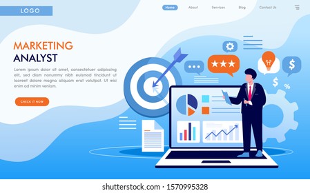 Marketing analyst landing page website illustration vector flat design 