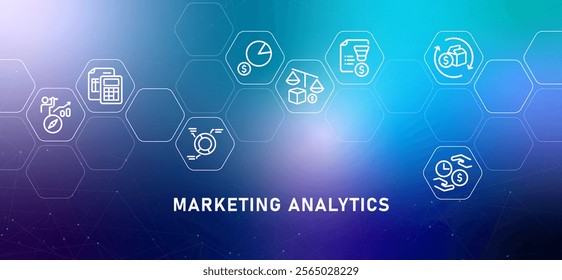 Marketing analytics gradient header market analysis for promotion performance business monitoring profit optimization progress