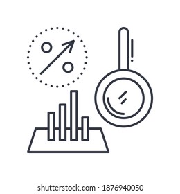 Icono de análisis de marketing, ilustración lineal aislada, vector de línea delgada, signo de diseño web, símbolo de concepto de contorno con trazo editable sobre fondo blanco.