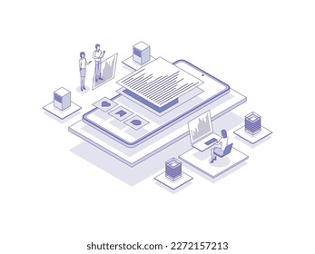 Marketing analytics Isometric Illustration Lineal Color. Suitable for Mobile App, Website, Banner, Diagrams, Presentation, and Other Graphic Assets.