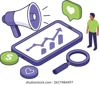 Marketing Analytics Vector Illustration on White Background.