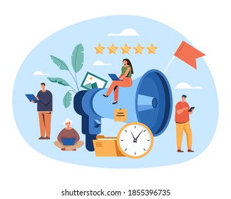 Marketing announcements loud speaker concept. Vector flat cartoon graphic design illustration