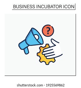 Marketing assistance color icon. Work closely with employees , coordinate advertising, market research, production, sales ,distribution. Business concept. Isolated vector illustration