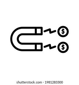 Marketing attract line icon. Business symbol. dollars and magnets. simple illustration. Editable stroke. Design template vector