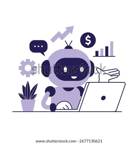 Marketing automation AI bot concept illustration. marketing automation, customer support, AI-powered business tools, and digital growth solutions