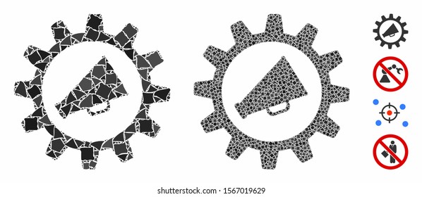 Marketing automation composition of irregular elements in different sizes and shades, based on marketing automation icon. Vector rugged elements are composed into collage.