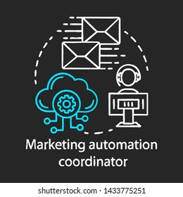 Marketing automation coordinator chalk concept icon. Digital marketing specialty idea. Automated business campaigns. Mass mailing. Vector isolated chalkboard illustration