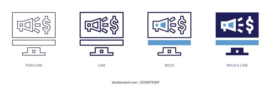 Marketing automation icon in 4 different styles. Thin Line, Line, Bold, and Bold Line. Duotone style. Editable stroke.