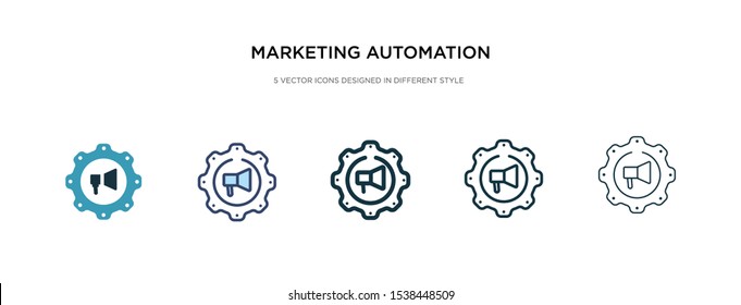 Marketing Automation Icon In Different Style Vector Illustration. Two Colored And Black Marketing Automation Vector Icons Designed In Filled, Outline, Line And Stroke Style Can Be Used For Web,