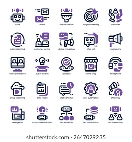 Marketing Automation Icon pack for your website, mobile, presentation, and logo design. Marketing Automation Icon dual tone design. Vector graphics illustration and editable stroke.