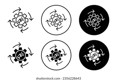 marketing automation icon set. automatic advertisement campaign vector symbol. operations workflow sign in black filled and outlined style.