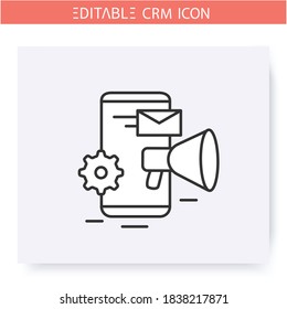 Marketing automation line icon. Targeting, content and advertising control CRM system. Automating workflow processes.Customer relationship management. Isolated vector illustration. Editable stroke 