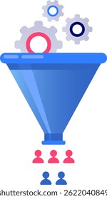 Marketing automation process filtering customers through sales funnel, converting leads into paying clients using automated marketing strategies