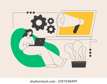 Ilustración vectorial de concepto abstracto del sistema de automatización de marketing. Automatización de código abierto, sistema crm, software de marketing, mensaje publicitario automatizado, metáfora abstracta de tablero de plataformas en línea.