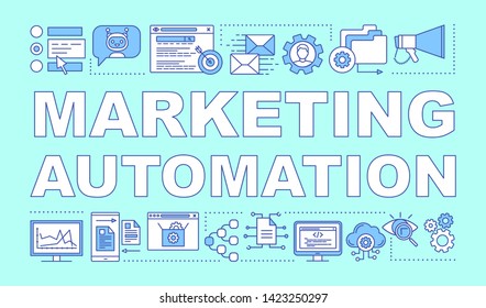 Marketing automation word concepts banner. SEO, SEM, web analytics.  Presentation, website. Isolated lettering typography idea with linear icons. Vector outline illustration