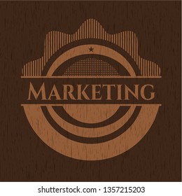 Marketing badge with wooden background