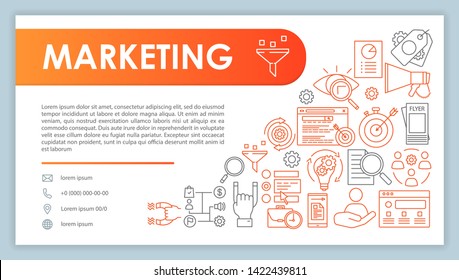 Marketing banner, business card vector template. Customer attraction. Company contact with phone, email line icons. Advertising promo campaign. Presentation, web page idea. Corporate print layout