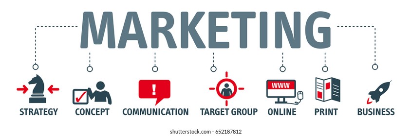 marketing. Banner with keywords and icons