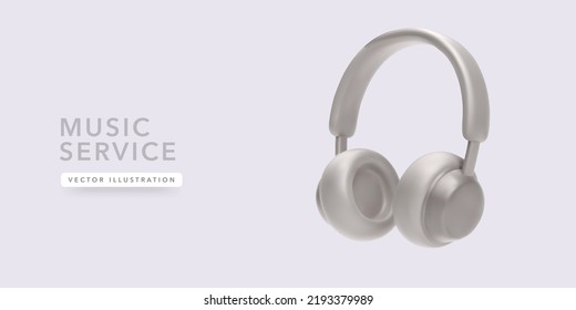 Marketing banner for online music service with 3d realistic headphones. Vector illustration