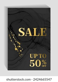 Marketing banners for Black Friday sale vector design. Advertising banners, gold drop blots. Sale banners, up to 50% off special offer advert design. Best price discounts limited time only