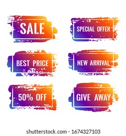 Marketing banners for summer sale vector collection. Advertising banners with geometric shape borders, frames, brush stroke background. Sale label, 50% off special offer tag, advert signs design.