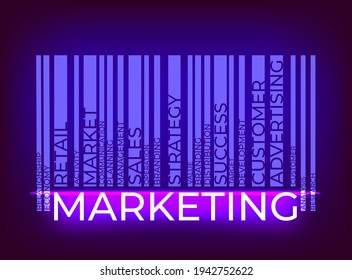 Marketing barcode word tag cloud. Vector illustration