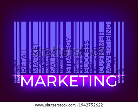 Marketing barcode word tag cloud. Vector illustration