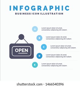 Marketing, Board, Sign, Open Solid Icon Infographics 5 Steps Presentation Background. Vector Icon Template background