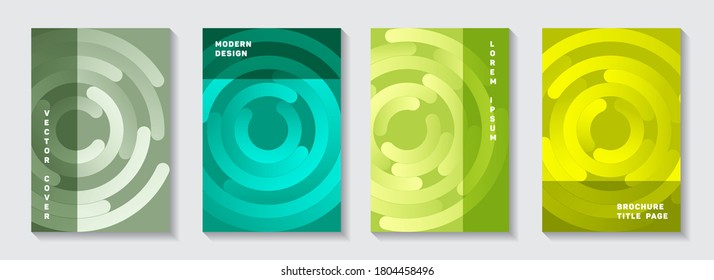 Marketing booklet title pages set. Flat presentation concentric elements motion vector backdrops. Aim goal achievement circles concept. Abstract catalog front pages templates.