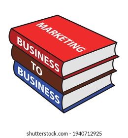 marketing books, business to business, colorful books stack, vector illustration