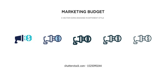 marketing budget icon in different style vector illustration. two colored and black marketing budget vector icons designed in filled, outline, line and stroke style can be used for web, mobile, ui