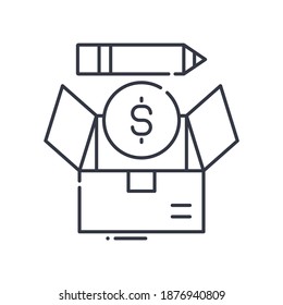 Marketing budget icon, linear isolated illustration, thin line vector, web design sign, outline concept symbol with editable stroke on white background.